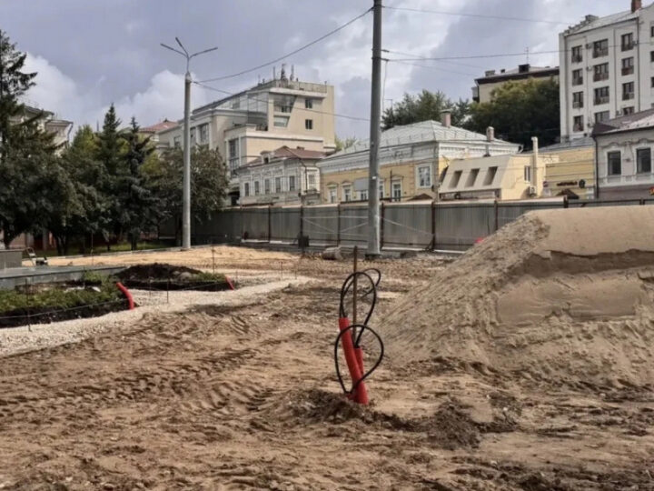 На входе в Ленинский сад разобрали старое покрытие и посадили деревья